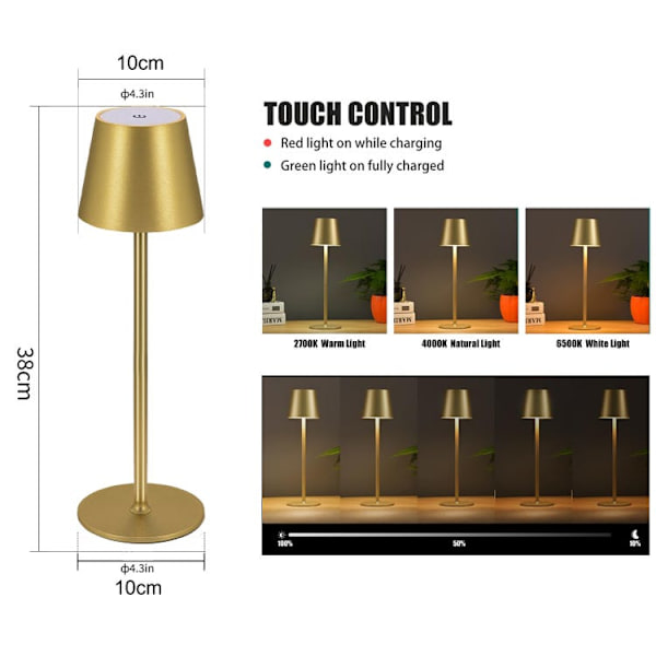 2-pack Wireless LED Table Lamp, Touch Dimmable, 3 Color Temperatures, Night Light, Rechargeable Desk Lamp