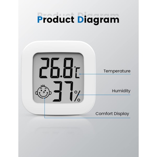 （Hvit） Mini høypresisjon digitalt innendørs termometer hygrometer,