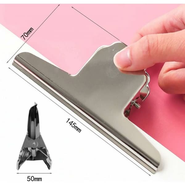 4 stk 14,5 cm ekstra brede klips, sølv rustfritt stål papirklips