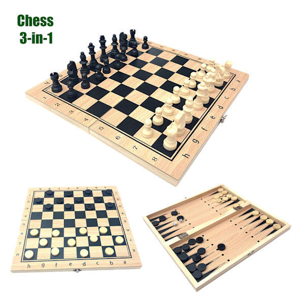 39*39CM Spelkit Schack, Dam och Kvarnspel Set 3 i 1 Trä Vikbar