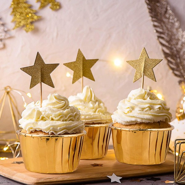 Cupcake etuier, (guld) 50 aluminiumsfolie muffin etuier til cupcakes