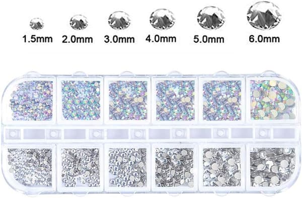 1440 stk 6 størrelser neglekunst strass, flat bakside runde krystaller