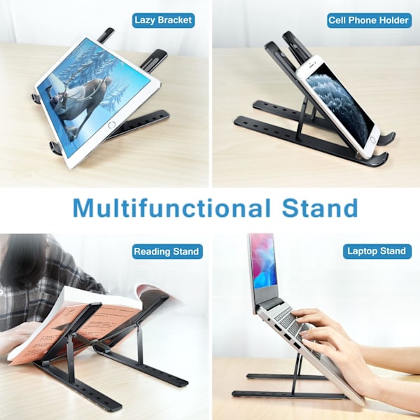 Bærbar computer stand – Sort, foldbar bærbar computer stand til at hæve 6 justerbare