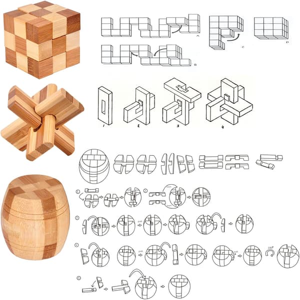 9 stk. Træ Brain Teaser, Brain Teaser Spil, 3D IQ Puslespil Mi