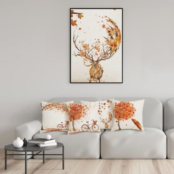 Sæt med 4 45x45cm, orange efterårs ahornblad dekorative pudebetræk