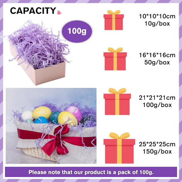 100g Purppura Raffia Silputtu Paperi, Lahjapakkaus Korit, Kääre