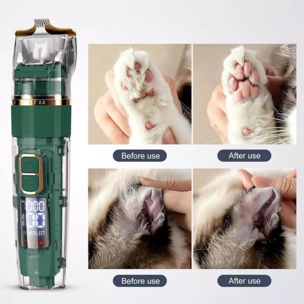 Grøn USB genopladelig, hundeklipper - katteklipper, elektrisk, stille