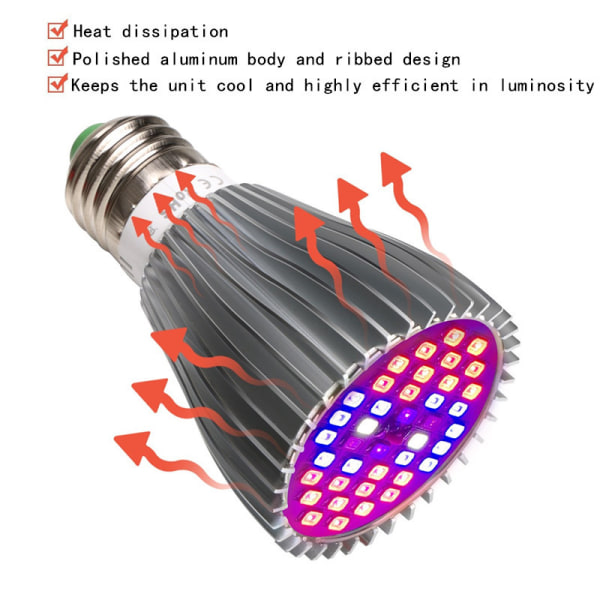 30W 40LED Grow Light Bulb E27 Växtbelysning med 7 våglängder AC