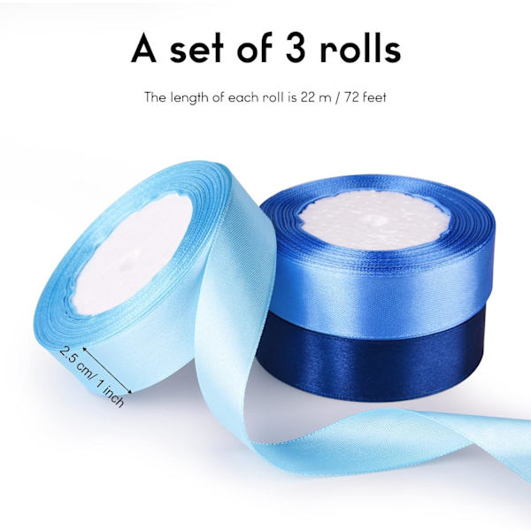 3 st blå band bröllopsklänning bukett DIY hantverk 1 tum solid col