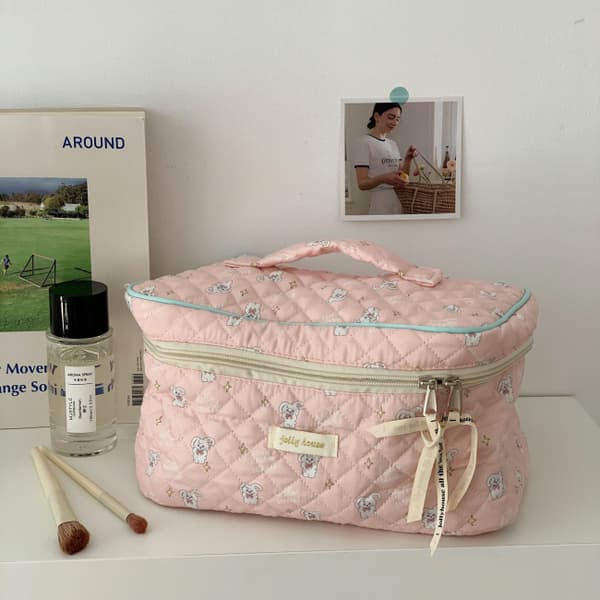 Pink Flip Bomulds Makeuptaske Bærbar Toilettaske