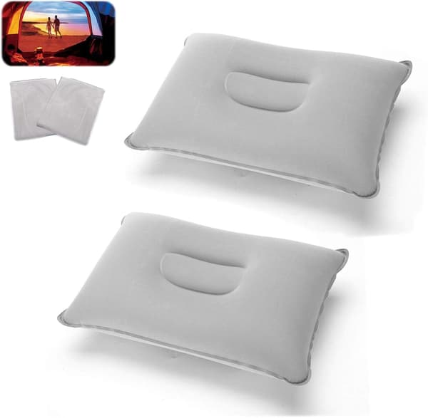 Camping uppblåsbar kudde, 2-pack, grå, för kontor, helger, strandsemester, tältsemester (ljusgrå)