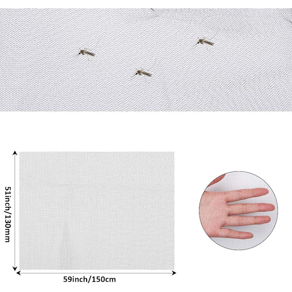 Myggnett for vindu 4 stk, myggnett med 4 selvklebende avvisende strimler 1,3m x 1,5m, for å beskytte familien din mot insekter.