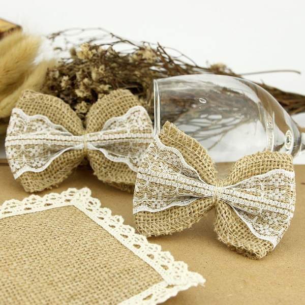 50 stk. dekorative burlap og blonde sløjfer - Khaki - Rustikt look - til