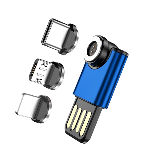 Blå Mini Bærbar USB 3A Magnetisk Adapter 540 Graders Hurtiglading