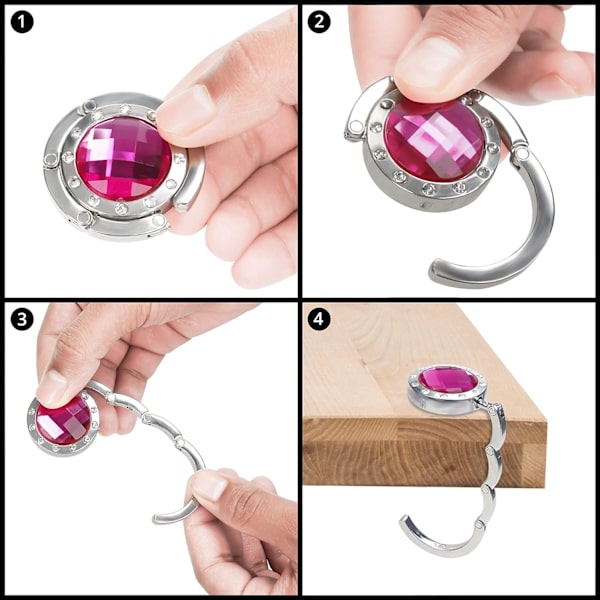 Set med 6 bärbara handväskkrokar - Silver hopfällbar väska krok - Hopfällbar metall handväska hållare för bord, restaurang, kontor, barer och kaféer - Present till flicka/kvinnor