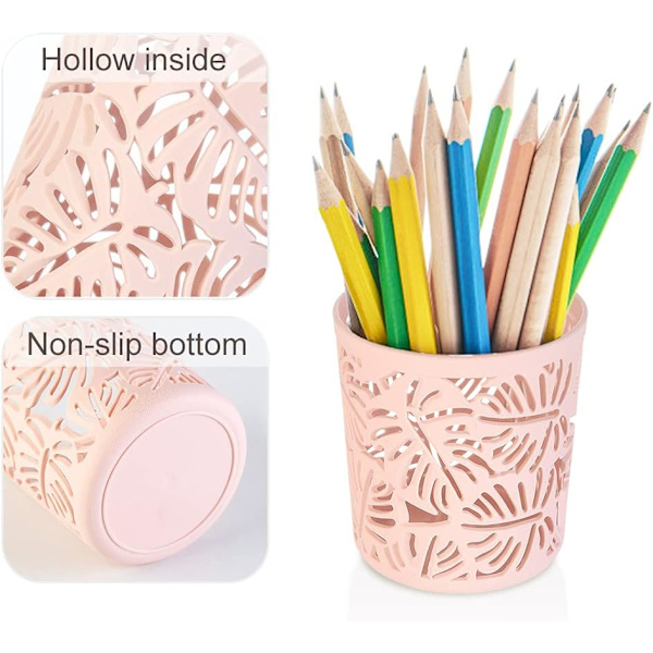 2 stk. plastik blyantskrukke (hvid, pink), rund blyantskrukke kosmetik børste opbevaringsholder blyantskrukke skrivebord penneholder penneholder til hjem skole kontor