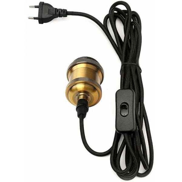 1,2 meter E27-sokkel med bryter, elektrisk ledning i stoffkabel