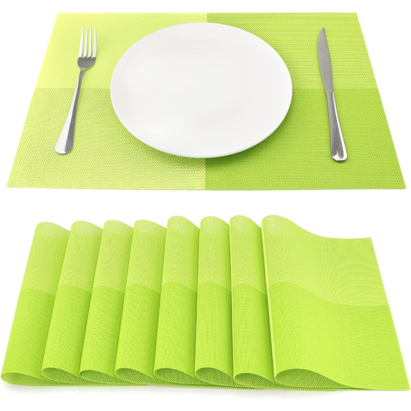 8 kappaleen setti lämmönkestäviä vinyylipaikka-alustoja, kudottu keittiöpaikka-alustoille 45 cm * 30 cm, vihreä