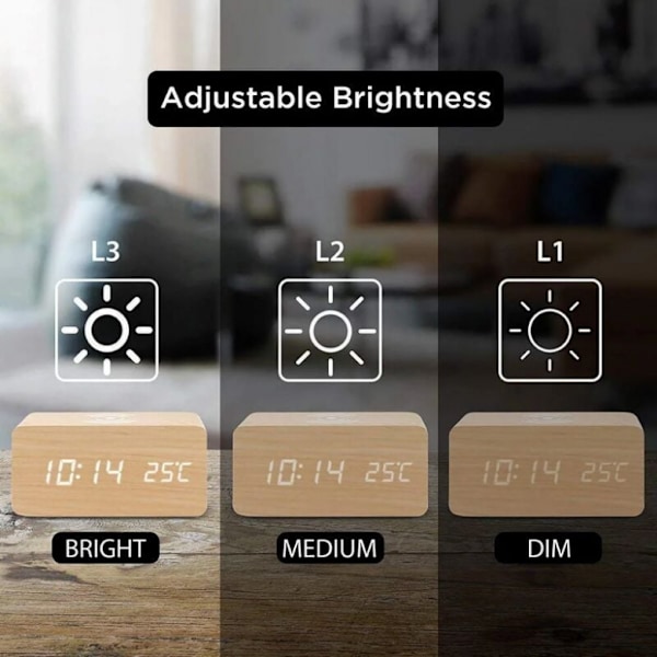 Digital termometer väckarklocka i trä Digital väckarklocka LED Di