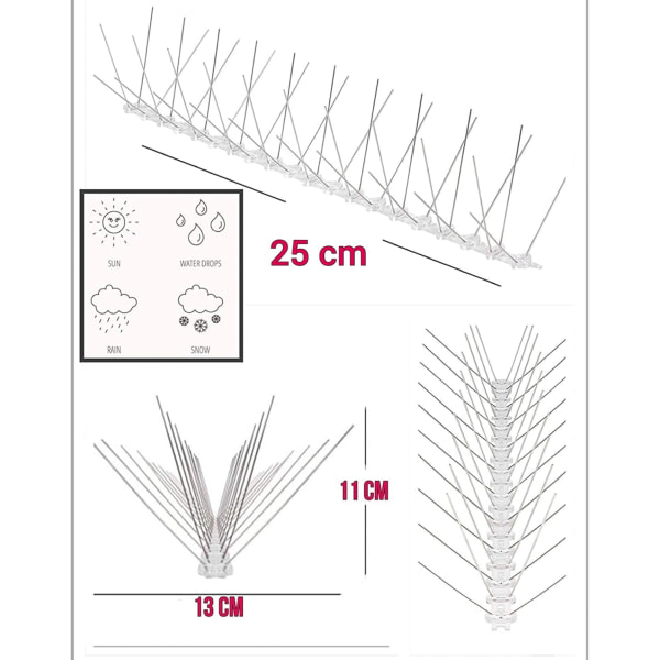 3 meter - Fugleafvisende sæt Anti-due Anti-krage Spikes i rustfrit stål