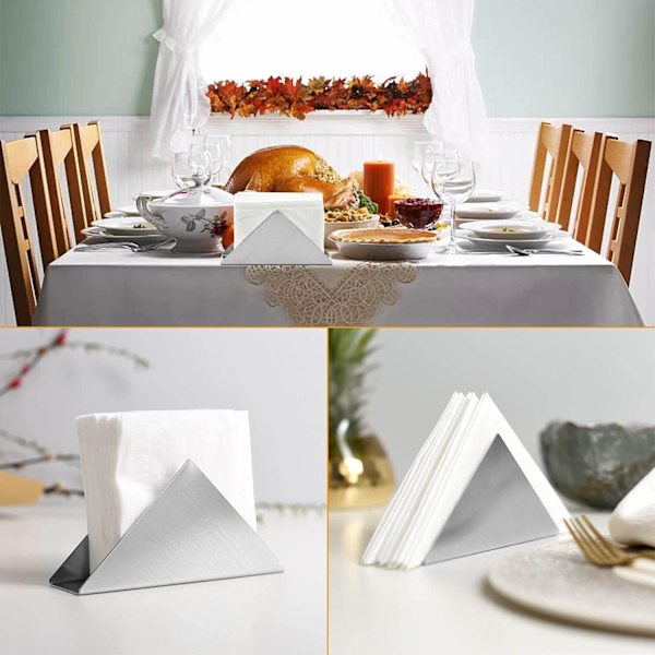 Guld-17 x 4,5 cm bordservetthållare i rostfritt stål, triangulär servettdispenser, modern konst bordservetthållare för köksbord, matbord, festdekoration