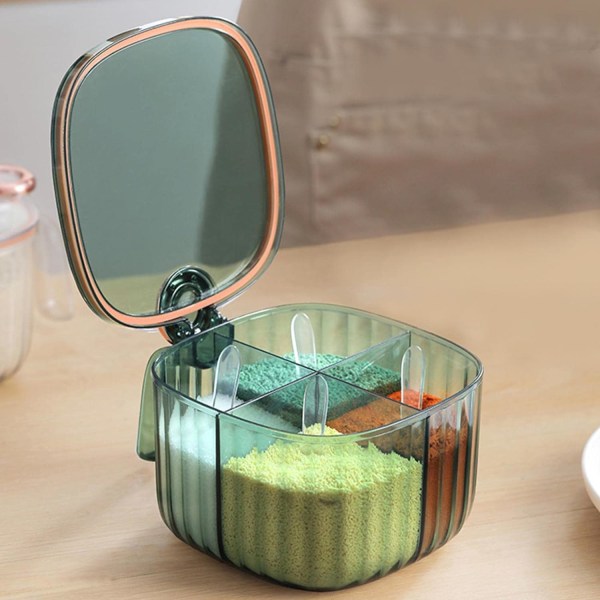 (Green) Transparent Spice Storage Box, Clear Spice Jar - Moisture