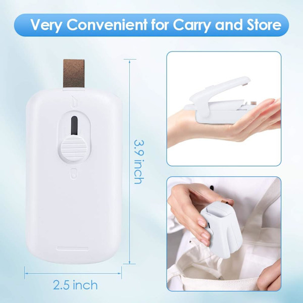 Mini Sealer, 2 i 1 Mini Pose Sealer (Batteri ikke inkluderet) (Hvid