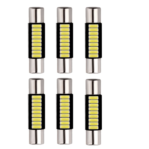6 stk 29mm 6614F Festoon LED-bilpære, ekstremt lys 9-SMD 4014