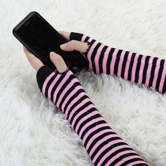 Vinterhandsker til kvinder - Pink Stripes, varme lange handsker med finne