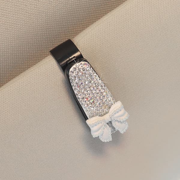 Solbril Klips til Bilsolskærm, Solbril Holder Klips - Rhinestone Sløjfe/Kamelia