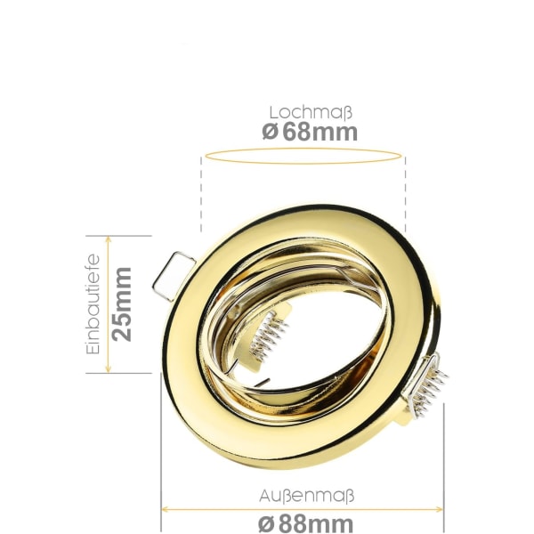 Set med 10 infällningsramar med GU10-sockel Guld Infälld spotlight