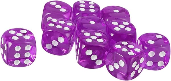 10 16mm D6 Polyhedral Acrylic Dice (Purple) for DND Dice RPG MTG