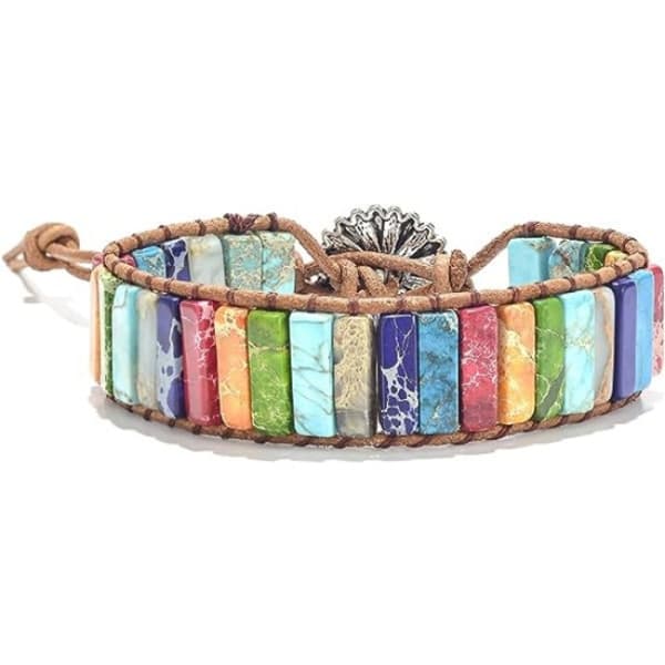 7 Chakra Armbånd til Kvinder med Ægte Sten Læder Wrap Healing