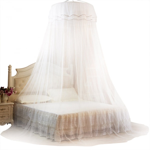 (Hvit) Dome Myggnetting, Elegant Blonder Prinsessehimmel Sengetøy w