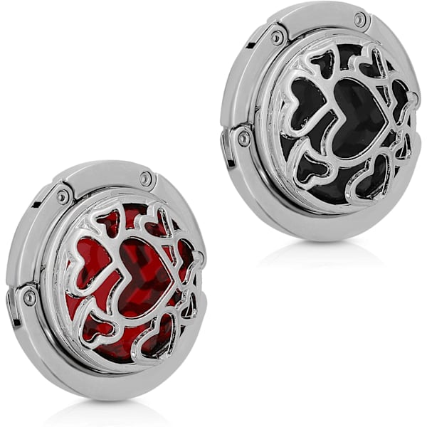 2 st Handväskkrok - Svart-Röd-Silver Diamant Hjärta - Fällbar Me