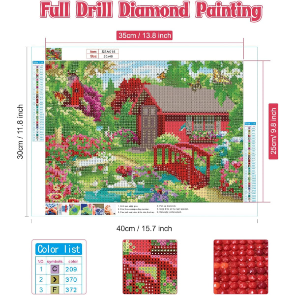 Loger Diamond Painting Bridge Kits Voksne, Blomster Have 5D Diamo