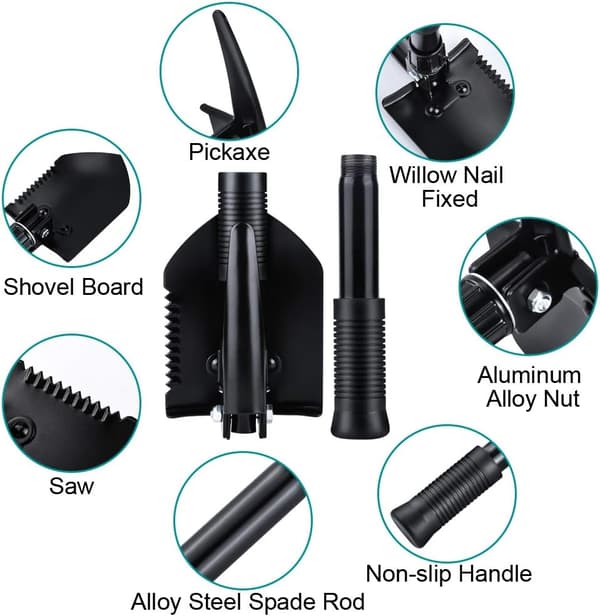 Mini sammenleggbar spade 40cm, multifunksjonell hagespade karbon