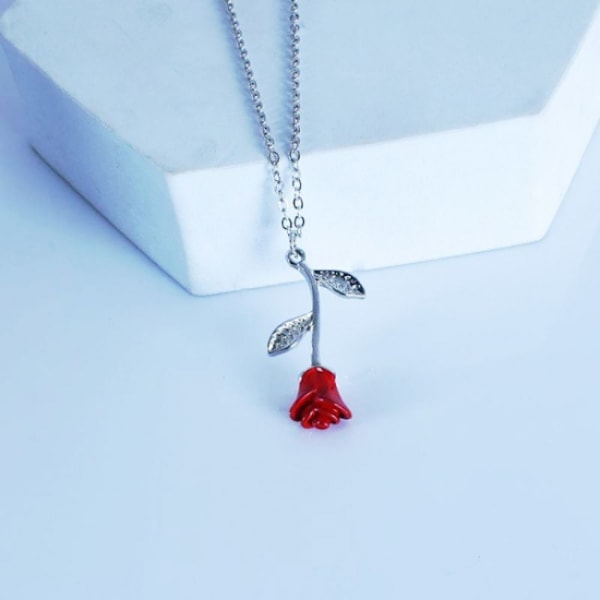 Silver + Röd Ros Hänge Temperament Halsband