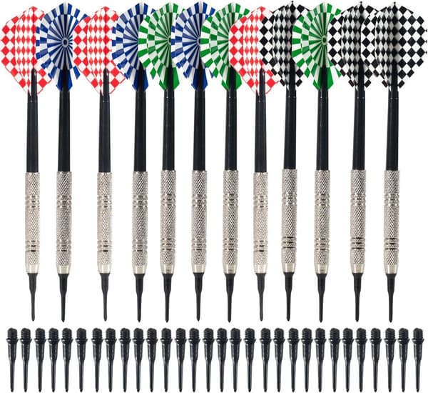 Plasttupp Dart, 12 stk Soft Tip Dartsett med 100 stk erstatningstupper