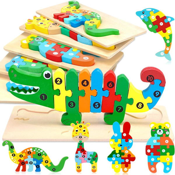 6 st barns träpussel, baby interlocking pussel, Mo leksak