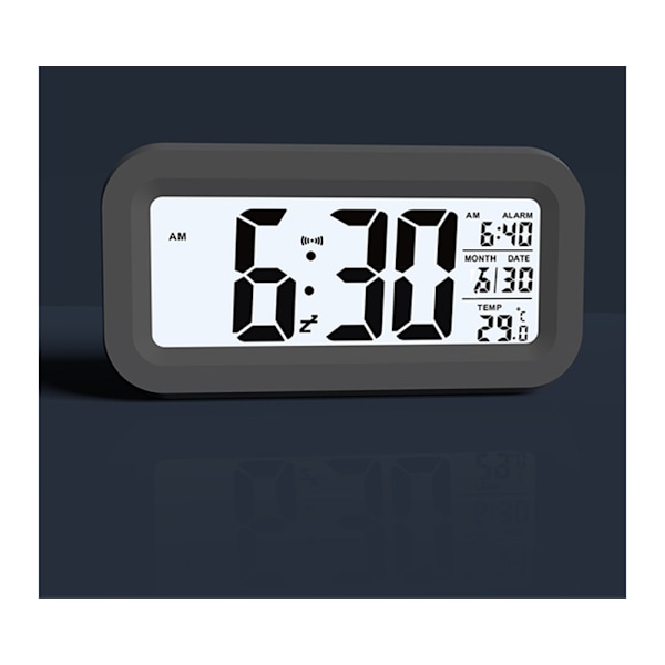 1 st svart digital väckarklocka morgon väckarklocka, tyst batteri