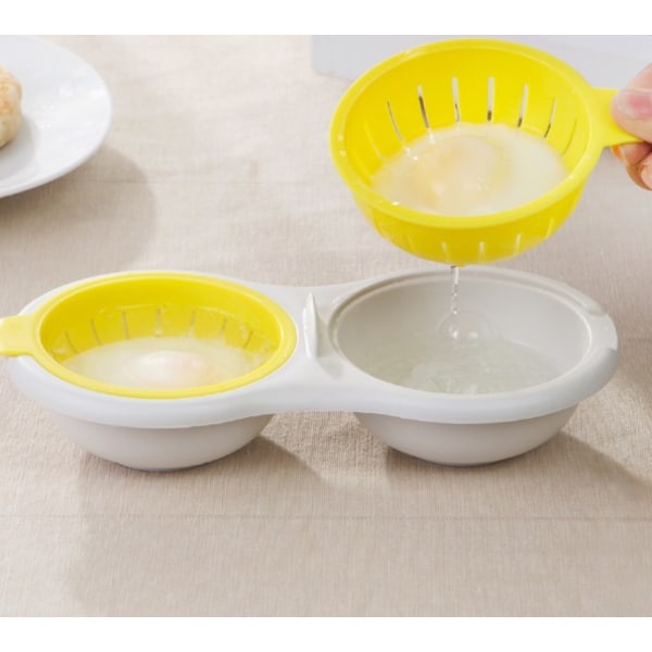 Gul dränerad äggkokare, mikrovågsugn äggkokare, non-stick proper