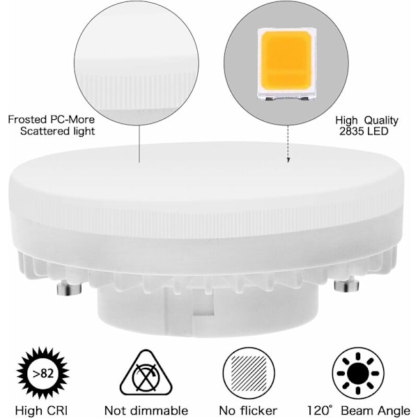 GX53 LED-pære 7W 3000K, varm hvit, ikke-dimbar Gx53-belysning, N