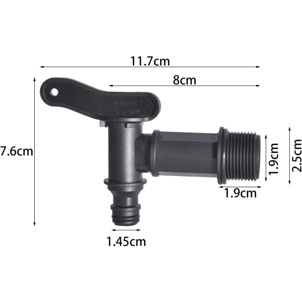 Plasttank-kran, 3/4\" IBC-vanntankadapter, vanningskran