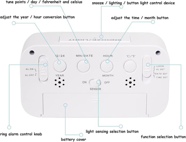 (Hvit) LCD Digital Alarm Clock, Smart Digital Alarm Clock med T