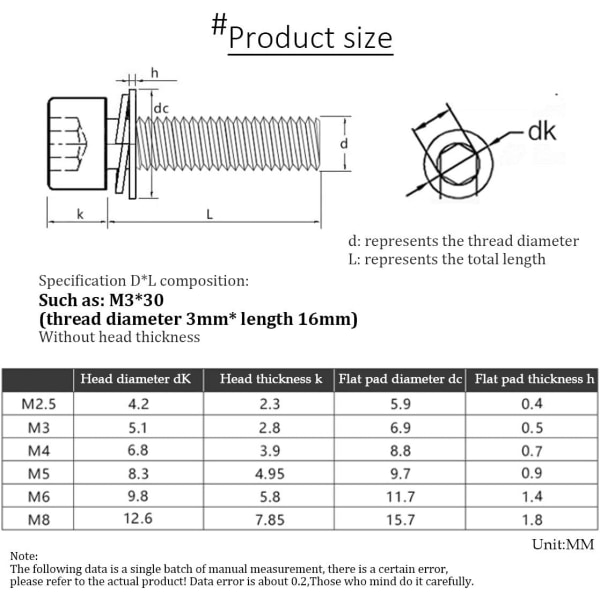 M4*16*9 25 stk. sekskantskruer - 304 rustfrit stål panhoved sekskant sokkelskruesæt med fjederbrikkesæt