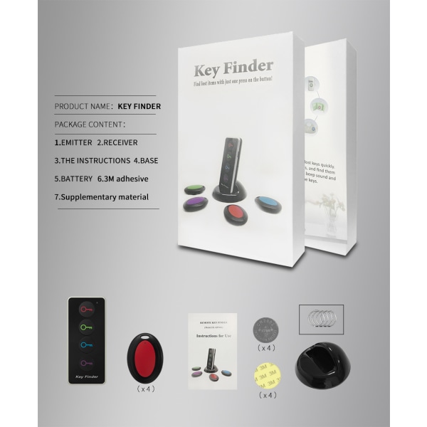 Anti-Lost Object and Key Finder, Wireless Keyfinder, 4 mottagare