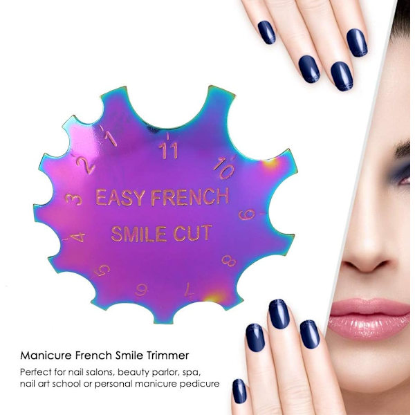 Färgglad fransk nagelkonstmall i rostfritt stål, manikyr, enkel fransk leende linje, kanttrimmer, nagelkonstmall