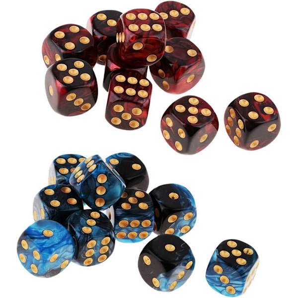 20 stycken polyhedral tärningar D6 tärningar 6-sidiga 16 mm akryltärningar spel