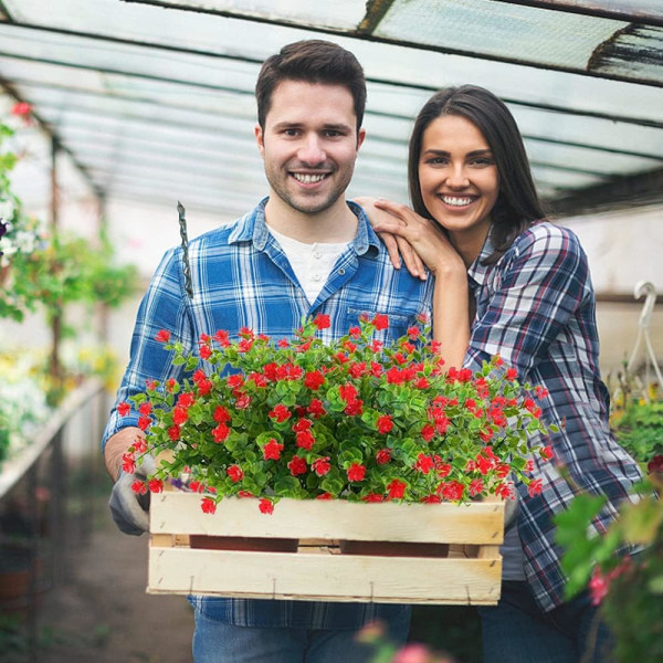 Rød - 4 stk. Kunstige kunstige blomster, UV-bestandige plastik Ar